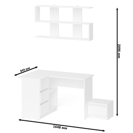 Угловой стол компьютерный Мори МС-16 левый с тумбочкой с ящиком 400 и полкой на 1200