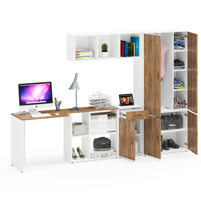 Домашние кабинеты, Стол рабочий-трансформер с полкой с тумбочкой Лидер-8 3.15 и шкафом 20Б для хранения