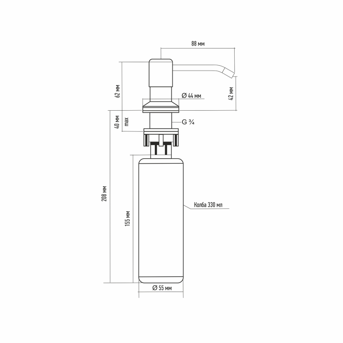 Аксессуары для кухни, Дозатор для жидкого моющего средства ML-D01,объем 330 мл