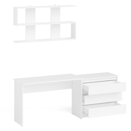 Комод три ящика Мори 800 с письменным столом 1200 и навесной полкой 1200