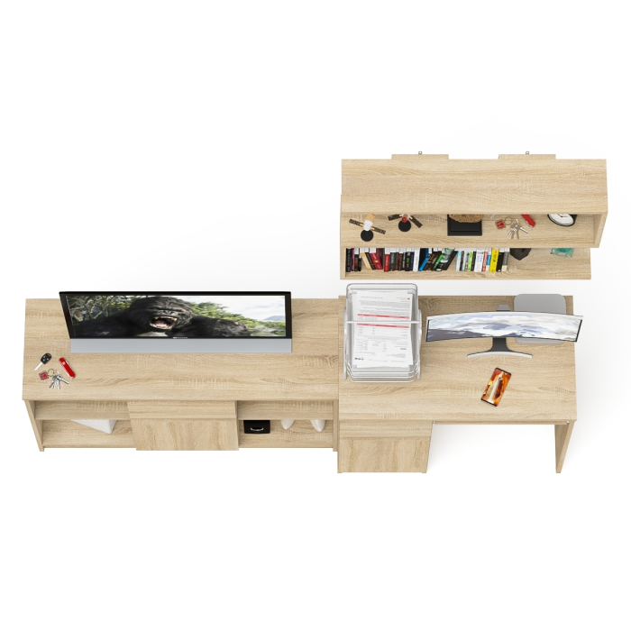 Прямые компьютерные столы, Тумба для техники МТВ1204.1 с компьютерным столом Мори МС-1 левым и полкой навесной