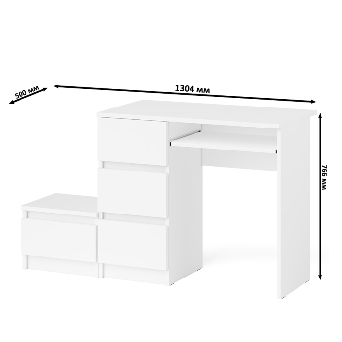 Прямые компьютерные столы, Компьютерный стол три ящика Мори МС-6 левый с тумбой 400