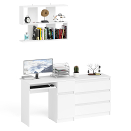 Комод три ящика МК800.1 с компьютерным столом Мори МС-1 правый и навесной полкой 900