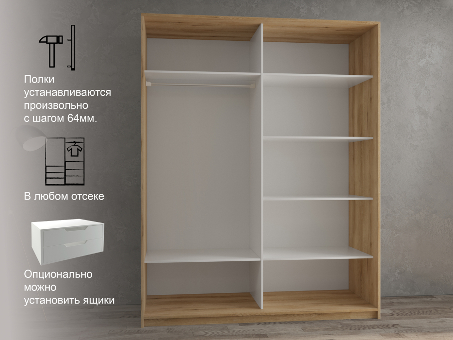 Шкафы-купе 2-х дверные, Шкаф-купе 2х дверный Кааппи 2 160х60