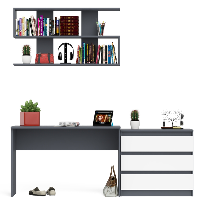 Прямые компьютерные столы, Комод три ящика Мори 800 с письменным столом 1200 и навесной полкой 1200