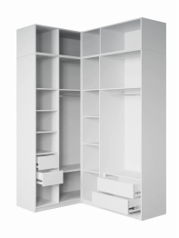 Угловой шкаф для одежды рапсашной с ящиками и антресолью София 2600х1700х1300 мм