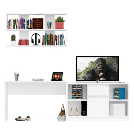 Тумба большая с дверками и нишами с письменным столом Мори и верхней полкой на 1200