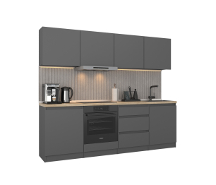 Кухонный гарнитур Леон прямой 240 см, диамант серый