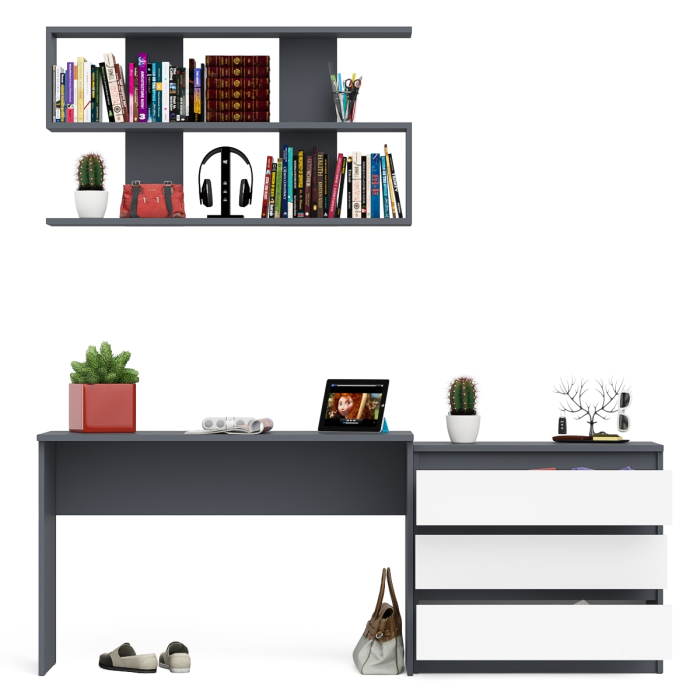 Прямые компьютерные столы, Комод три ящика Мори 800 с письменным столом 1200 и навесной полкой 1200