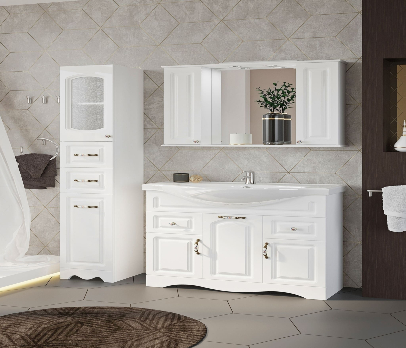 Тумбы с раковиной для ванны, Тумба с раковиной  Francesca Avanti Империя 90-2 белый (2ящ+3дв, ум. Классик Санита-90)