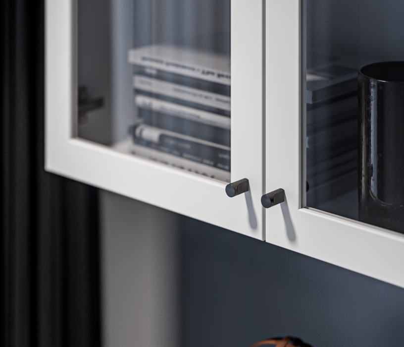 Настенные полки, Твин СБ-3384 Полка Белая с фасадами со стеклом