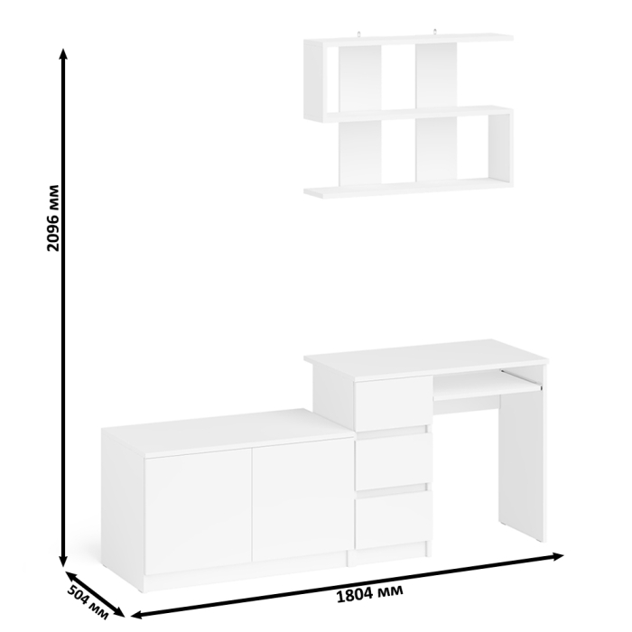 Прямые компьютерные столы, Тумба с дверками МА900 с компьютерным столом МС-6 левым и полкой 900