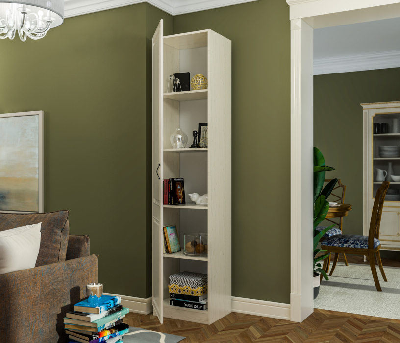 Шкафы одностворчатые, Шкаф-пенал Гранд / Ливерпуль СБ-3515 Дуб Приморский Белый/МДФ Классика Светлый