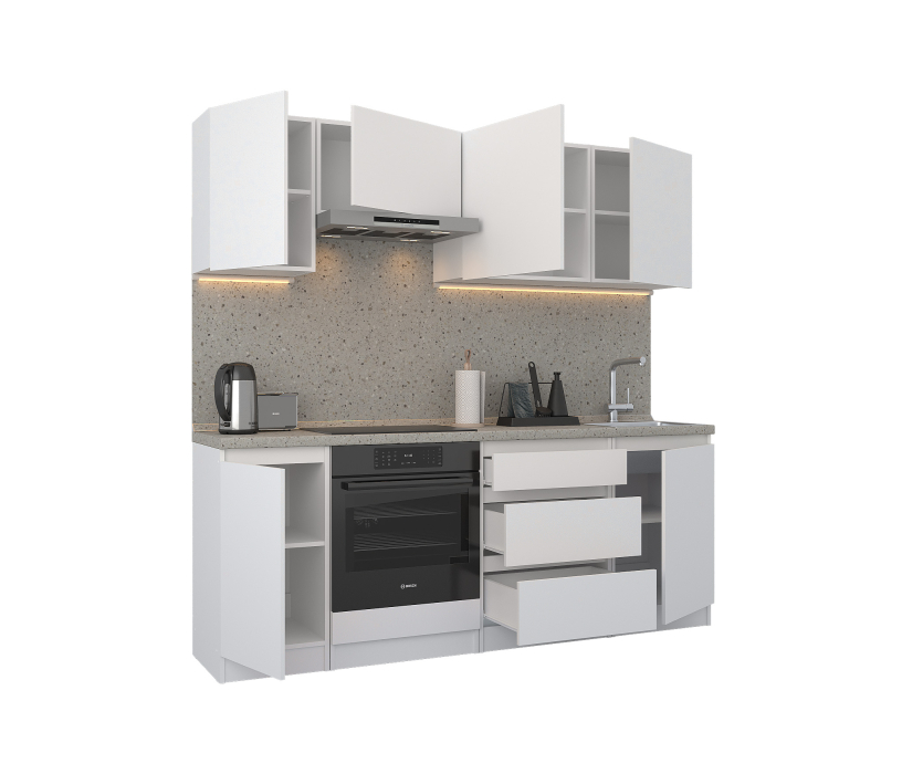 Кухонные гарнитуры, Кухонный гарнитур Леон прямой 210 см, белый