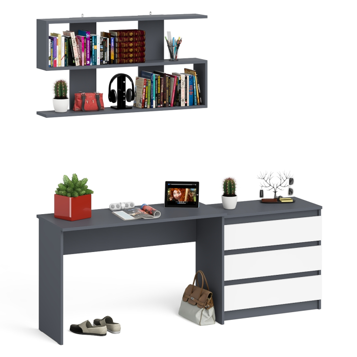 Прямые компьютерные столы, Комод три ящика Мори 800 с письменным столом 1200 и навесной полкой 1200