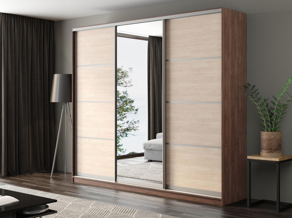 Шкафы-купе, Шкаф-купе Айсберг 270 ШАМОНИ ТЕМНЫЙ (шамони светлый/зеркало)