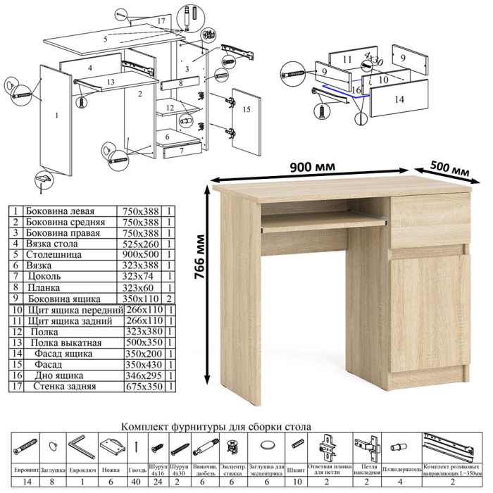 Прямые компьютерные столы, Однотумбовый компьютерный стол Мори МС-1 правый с тумбой МТВ1200.1 и открытой полкой на 900