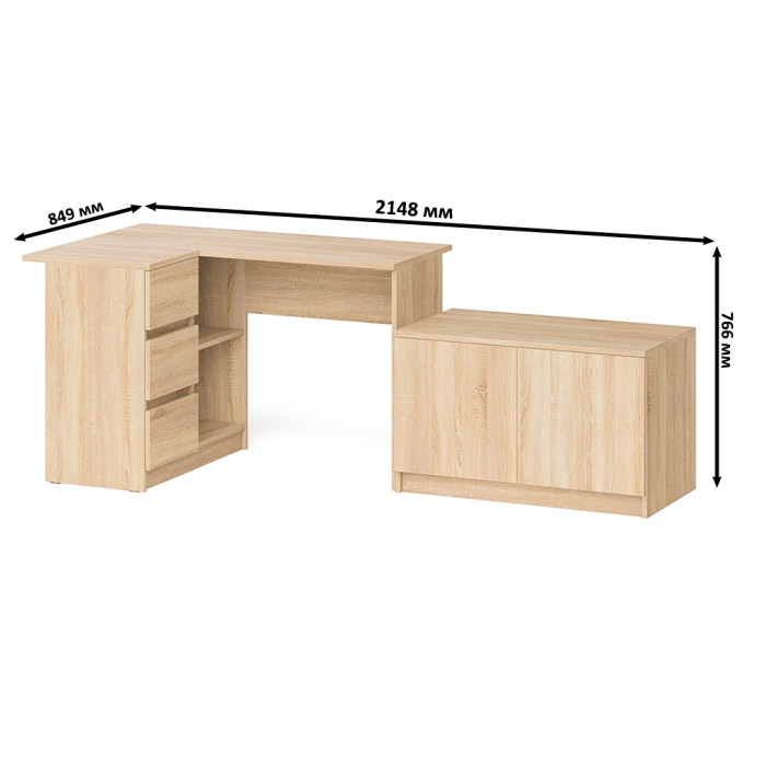 Угловые, Компьютерный угловой стол левое исполнение с широкой тумбой Мори МА-900