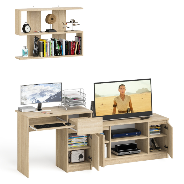 Прямые компьютерные столы, Однотумбовый компьютерный стол Мори МС-1 правый с тумбой МТВ1200.1 и открытой полкой на 900