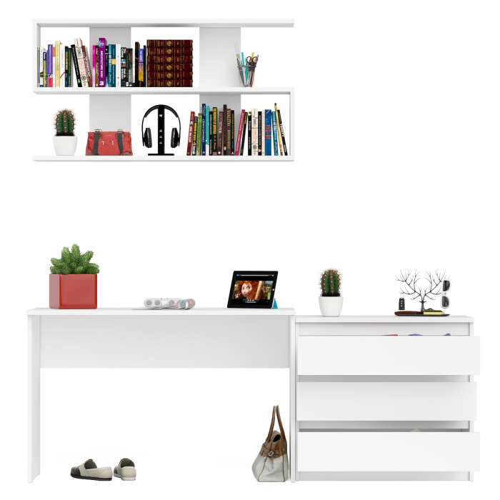 Прямые компьютерные столы, Комод три ящика Мори 800 с письменным столом 1200 и навесной полкой 1200