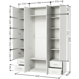 Шкаф четырехдверный Мелодия МКЯ2-43 160х60