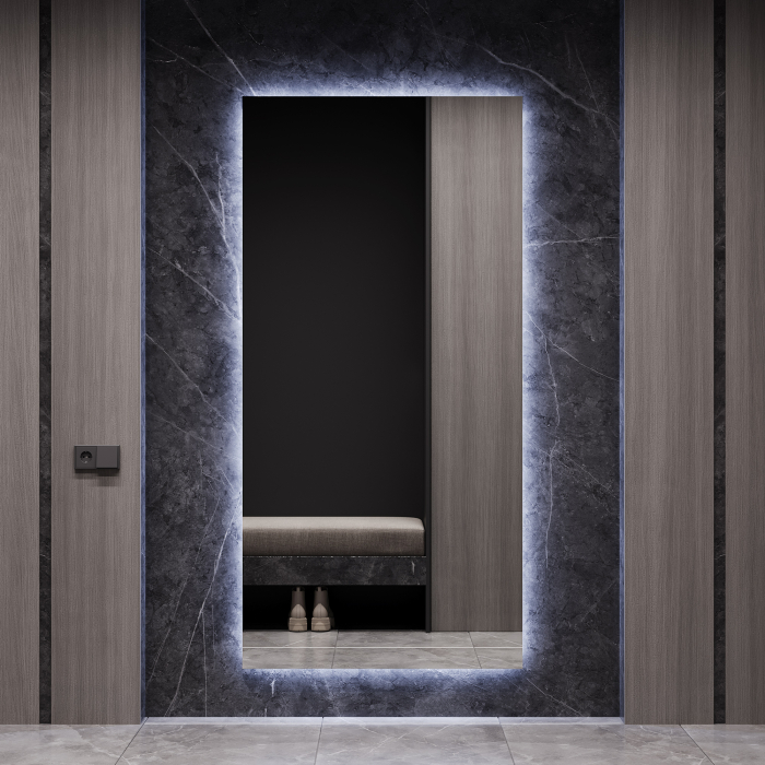 Зеркала в спальню, Зеркало с холодной подсветкой GENGLASS HALFEO NF LED XL, с проводом 96х196 см