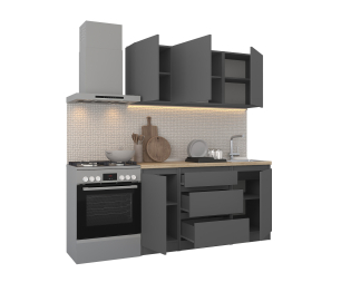 Кухонный гарнитур Леон прямой 150 см, диамант серый