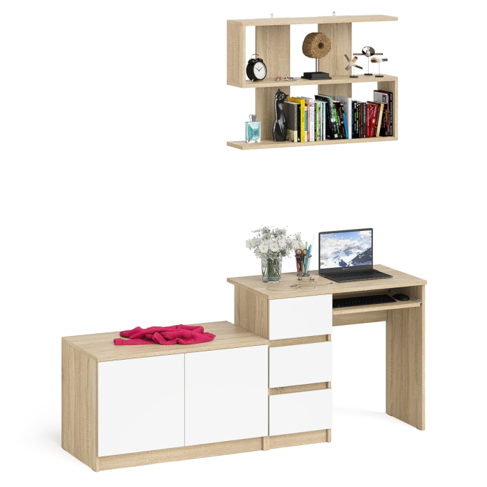 Прямые компьютерные столы, Тумба с дверками МА900 с компьютерным столом МС-6 левым и полкой 900