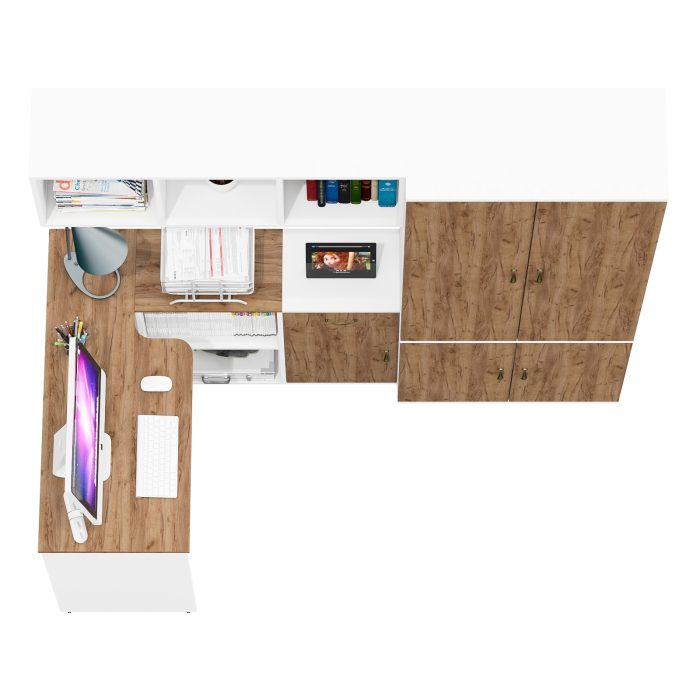 Домашние кабинеты, Стол рабочий-трансформер с полкой с тумбочкой Лидер-8 3.15 и шкафом 20Б для хранения