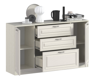 Комод Гранд / Ливерпуль СБ-3526 Дуб Приморский Белый/МДФ Классика Светлый