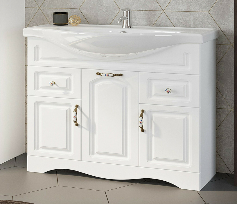 Тумбы с раковиной для ванны, Тумба с раковиной  Francesca Avanti Империя 90-2 белый (2ящ+3дв, ум. Классик Санита-90)