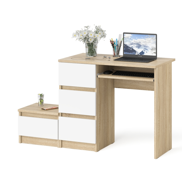 Прямые компьютерные столы, Компьютерный стол три ящика Мори МС-6 левый с тумбой 400