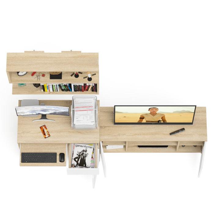 Прямые компьютерные столы, Однотумбовый компьютерный стол Мори МС-1 правый с тумбой МТВ1200.1 и открытой полкой на 900