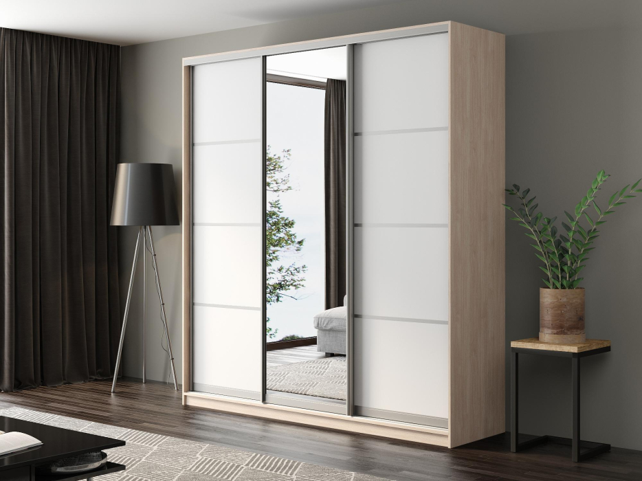 Шкафы-купе, Шкаф-купе Айсберг 220 ШАМОНИ СВЕТЛЫЙ (белый/зеркало)