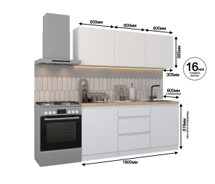 Кухонный гарнитур Леон прямой 180 см, белый