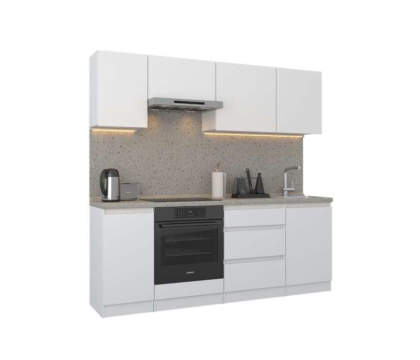 Кухонные гарнитуры, Кухонный гарнитур Леон прямой 210 см, белый