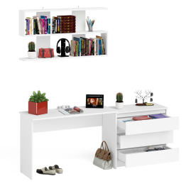 Комод три ящика Мори 800 с письменным столом 1200 и навесной полкой 1200