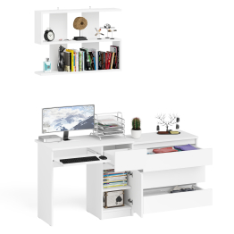 Комод три ящика МК800.1 с компьютерным столом Мори МС-1 правый и навесной полкой 900