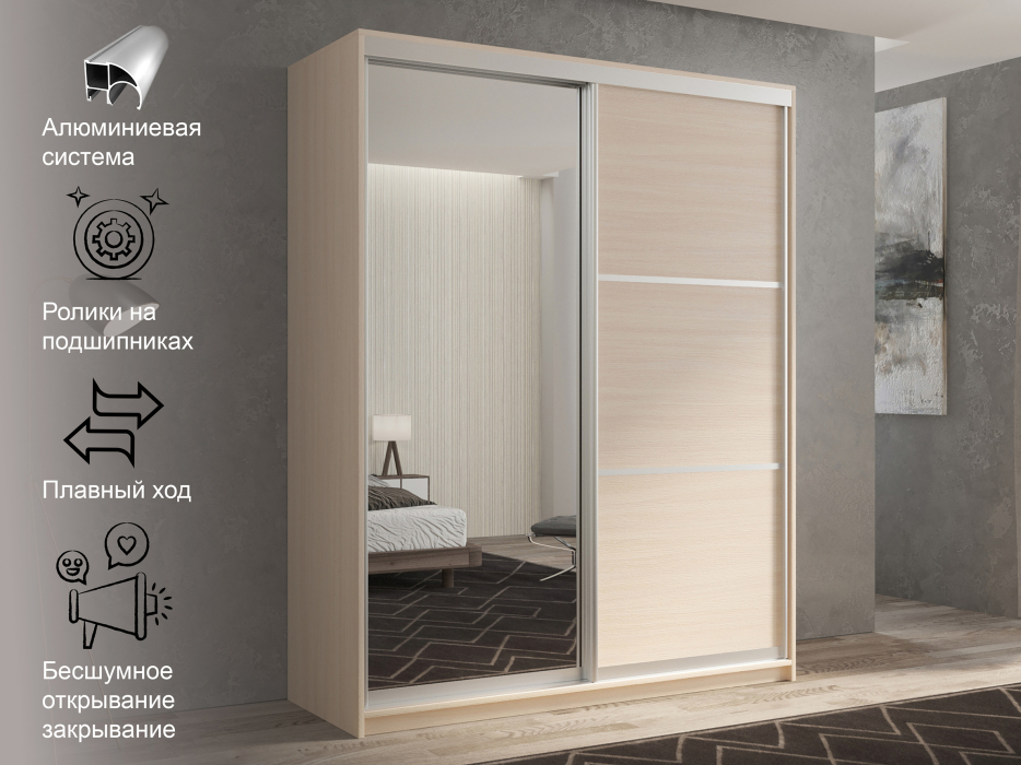 Шкафы-купе 2-х дверные, Шкаф-купе 2х дверный Кааппи 2 160х60