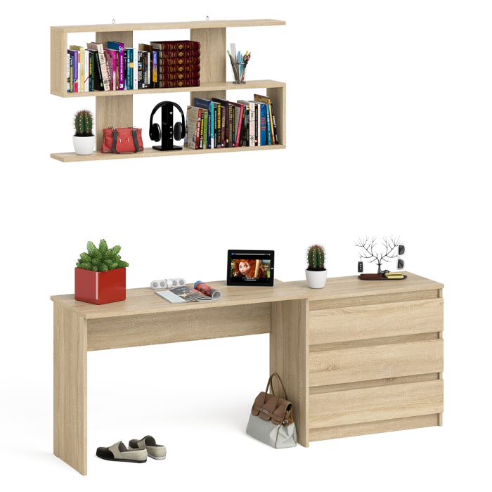 Прямые компьютерные столы, Комод три ящика Мори 800 с письменным столом 1200 и навесной полкой 1200