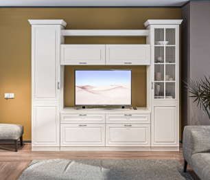 Гостиная Гранд / Ливерпуль Дуб Приморский Белый/МДФ Классика Светлый