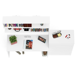 Комод высокий Мори пять выдвижных ящиков со столом для работы на 1200 и навесной полкой 1200