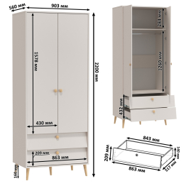 Два шкафа-комода 2-х дверных с двумя ящиками Афина