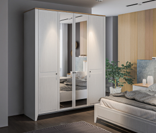 Шкаф 4х дверный Монтана СБ-3543 Белый Альпийский,Дуб Гамильтон/МДФ Дуб Белый