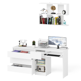 Однотумбовый стол компьютерный Мори МС-1 левый с комодом три ящика и навесной полкой 900