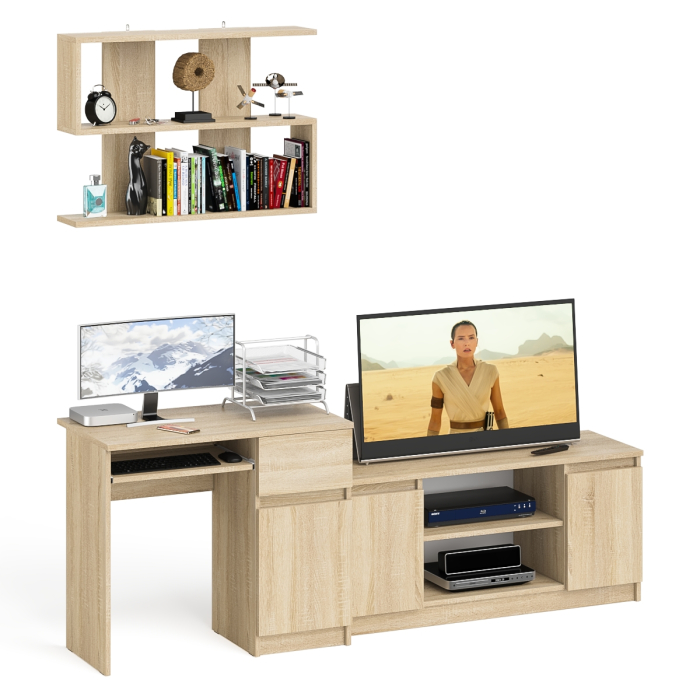 Прямые компьютерные столы, Однотумбовый компьютерный стол Мори МС-1 правый с тумбой МТВ1200.1 и открытой полкой на 900