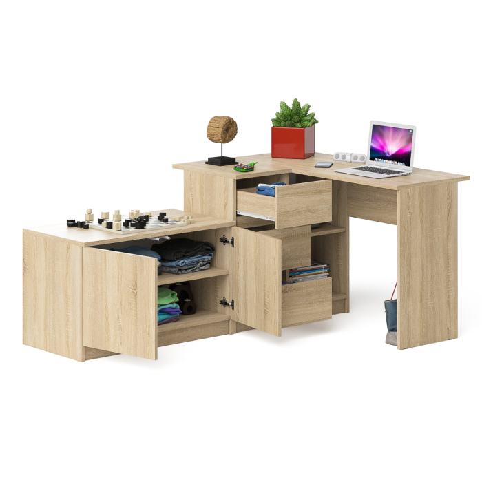 Угловые, Компьютерный угловой стол левое исполнение с широкой тумбой Мори МА-900