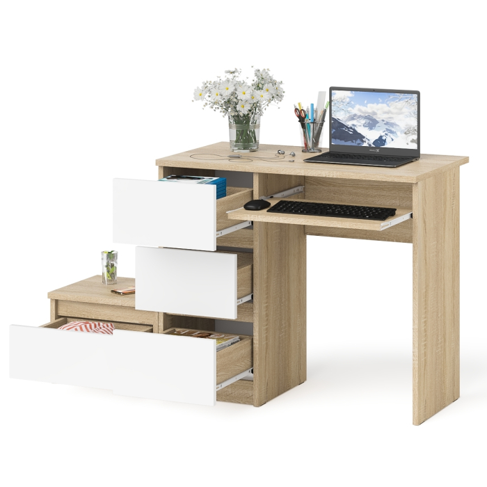 Прямые компьютерные столы, Компьютерный стол три ящика Мори МС-6 левый с тумбой 400