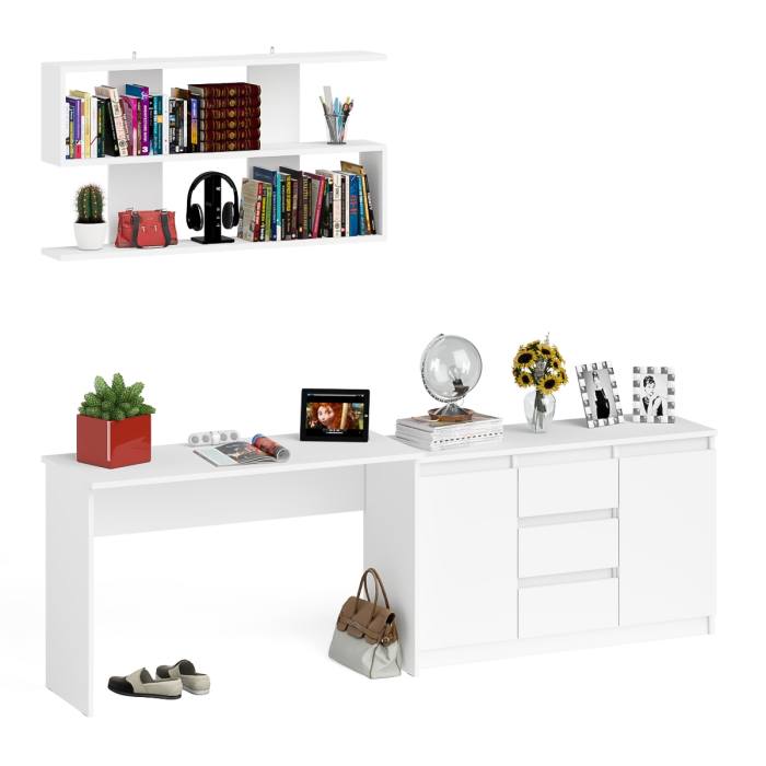 Прямые компьютерные столы, Стол письменный Мори 1200 с открытой полкой и тумбой-комодом