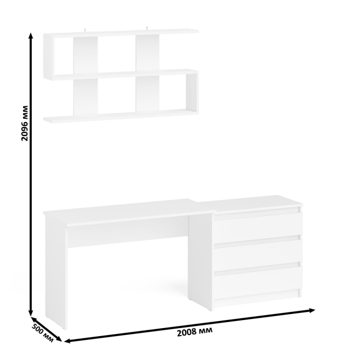 Прямые компьютерные столы, Комод три ящика Мори 800 с письменным столом 1200 и навесной полкой 1200